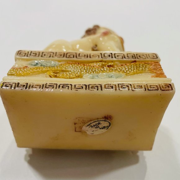 Foo Dog Hand Decorated Painted Resin Figurine Makers Mark - Picture 3 of 12